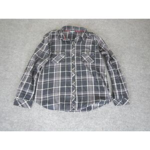 C&C California Gray Plaid Flannel Button Down Shirt Top Large Long Sleeve Casual